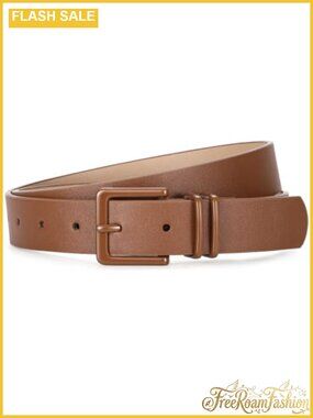 Women PU Leather Belt Square Buckle Double Loops Jean Pants Dress